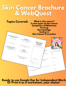 Preview of Skin Cancer Tri Fold Brochure Worksheet Webquest Distance Learning