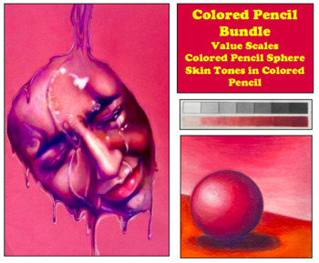 Preview of Skin Tones Colored Pencil Drawing Bundle Middle School Art High School Art