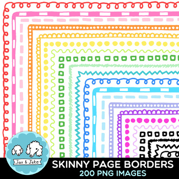 Preview of Skinny Clipart Page Borders - 200 Bright and Pastel Thin Doodle Frames