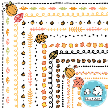 Preview of Skinny Fall Clipart Borders - Thanksgiving Clip Art, Doodle Pumpkin Page Borders