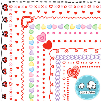 Preview of Skinny Valentine Clipart Borders - Valentines Day Clip Art, Doodle Heart Frames