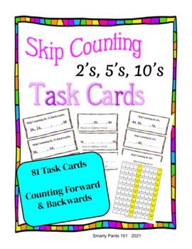 Preview of Skip Counting 2s, 5s, 10s Backwards & Forward Task Cards 