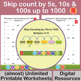Skip counting by 5, 10 & 100 up to 1000  Worksheets + more