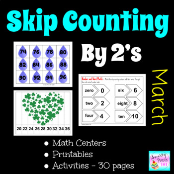 Preview of Skip Counting By 2's Activities & Task Cards  March Theme