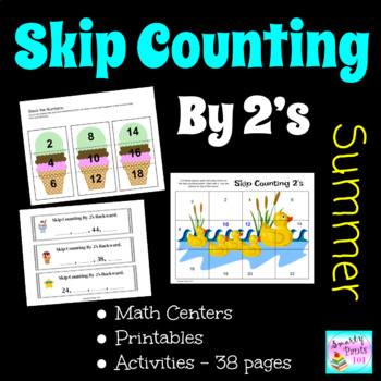 Preview of Skip Counting By 2's Activities & Task Cards Summer Theme