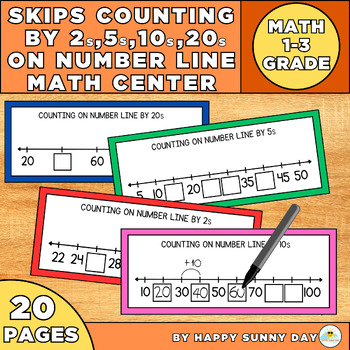Preview of Skip Counting By 2s, 5s, 10s, and 20s On number line Math Center For 1-3 Grade