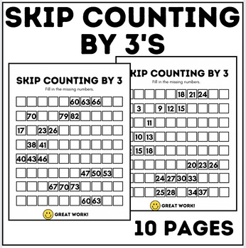Preview of Skip Counting By 3's to 100 | Math Worksheets | Fill In The Blank
