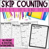Skip Counting Numbers Worksheets by 5s by 10s and by 100s