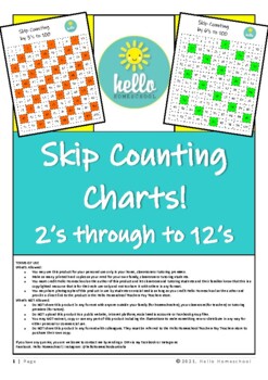 Preview of Skip Counting Charts from 2's through to 12's!