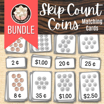 Preview of Counting Like Coins Cards Bundle - Montessori Money Stations Skip Counting Coins