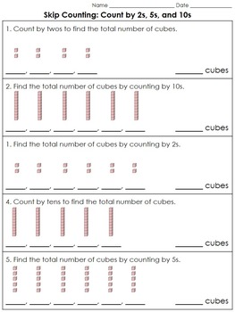 Skip Counting: Count by 2s, 5s, and 10s (Base-10 Blocks) Practice Sheets