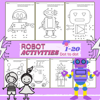 Preview of Skip Counting Dot-to-Dots Activities Robot Connect the dot worksheets