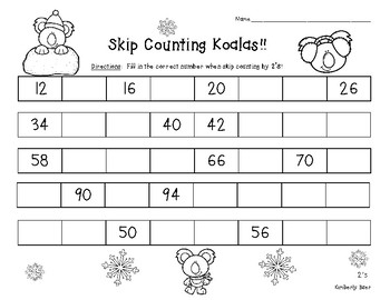 Skip Counting Koalas - Counting by 2's - Number Patterns Math Practice