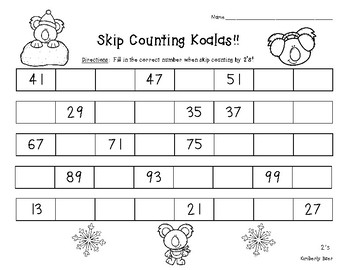 skip counting koalas counting by 2 s number patterns math practice worksheet