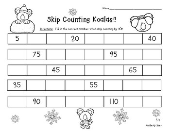 Skip Counting Koalas -Skip Counting by 2's, 3's, 5's &10's Worksheet