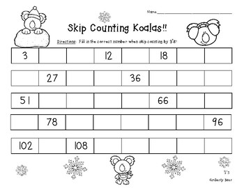 skip counting koalas skip counting by 3s number patterns practice