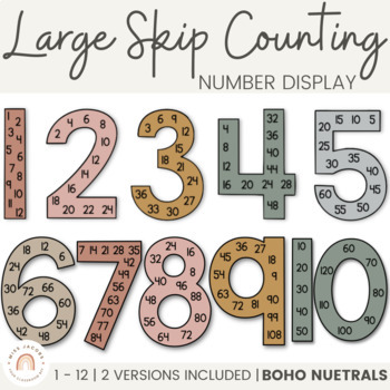 Preview of Skip Counting Large Numbers Multiples Display | NEUTRAL BOHO | Classroom Decor