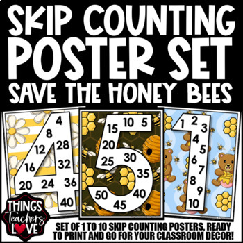 Preview of Skip Counting Math Posters 1 to 10 - BEE CLASSROOM DECOR 02