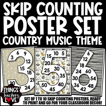 Preview of Skip Counting Math Posters 1 to 10 - COUNTRY MUSIC CLASSROOM DECOR