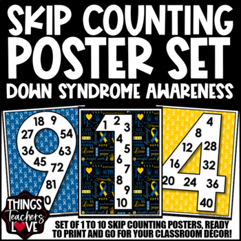 Preview of Skip Counting Math Posters 1 to 10 - DOWN SYNDROME AWARENESS CLASSROOM DECOR