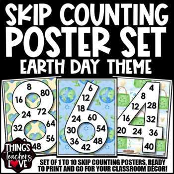 Preview of Skip Counting Math Posters 1 to 10 - EARTH DAY CLASSROOM DECOR