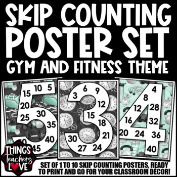 Preview of Skip Counting Math Posters 1 to 10 - GYM AND FITNESS CLASSROOM DECOR