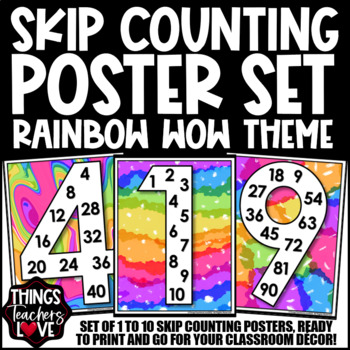 Preview of Skip Counting Math Posters 1 to 10 - RAINBOW WOW CLASSROOM DECOR