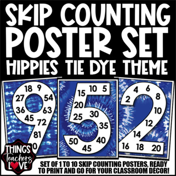 Preview of Skip Counting Math Posters 1 to 10 - TIE DYE HIPPIES CLASSROOM DECOR 07