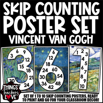 Preview of Skip Counting Math Posters 1 to 10 - VINCENT VAN GOGH CLASSROOM DECOR