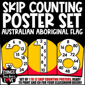 Preview of Skip Counting Math Posters 1 to 12 - AUSTRALIAN ABORIGINAL FLAG CLASSROOM DECOR