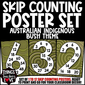 Preview of Skip Counting Math Posters 1 to 12 - AUSTRALIAN INDIGENOUS - BUSH THEME