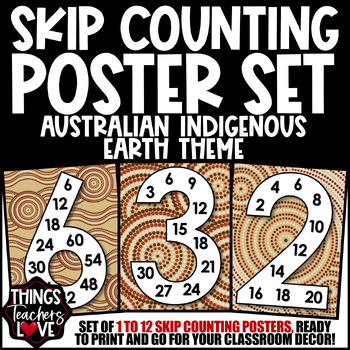Preview of Skip Counting Math Posters 1 to 12 - AUSTRALIAN INDIGENOUS - EARTH THEME