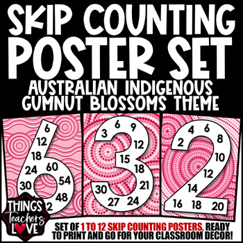 Preview of Skip Counting Math Posters 1 to 12 - AUSTRALIAN INDIGENOUS - GUMNUT BLOSSOMS