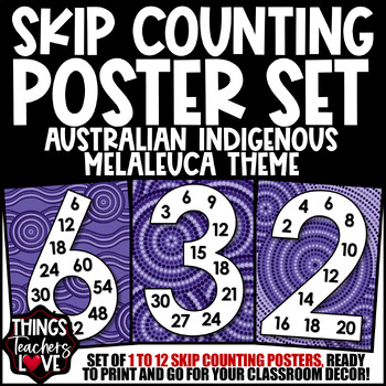 Preview of Skip Counting Math Posters 1 to 12 - AUSTRALIAN INDIGENOUS - MELALEUCA THEME