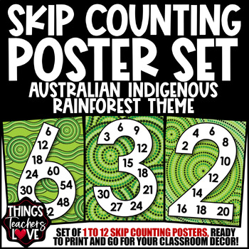 Preview of Skip Counting Math Posters 1 to 12 - AUSTRALIAN INDIGENOUS - RAINFOREST THEME