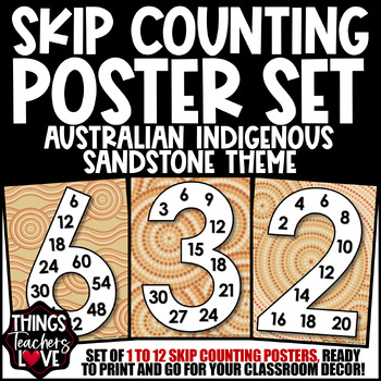 Preview of Skip Counting Math Posters 1 to 12 - AUSTRALIAN INDIGENOUS - SANDSTONE THEME