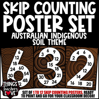 Preview of Skip Counting Math Posters 1 to 12 - AUSTRALIAN INDIGENOUS - SOIL THEME
