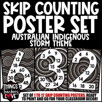 Preview of Skip Counting Math Posters 1 to 12 - AUSTRALIAN INDIGENOUS - STORM THEME