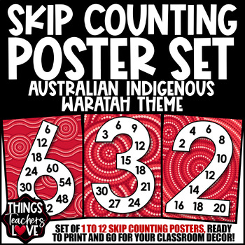 Preview of Skip Counting Math Posters 1 to 12 - AUSTRALIAN INDIGENOUS - WARATAH THEME