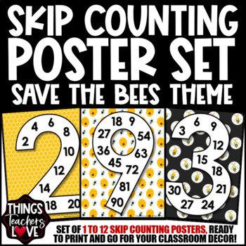 Preview of Skip Counting Math Posters 1 to 12 - BEE CLASSROOM DECOR 01