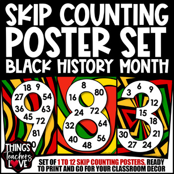 Preview of Skip Counting Math Posters 1 to 12 - BLACK HISTORY MONTH CLASSROOM DECOR