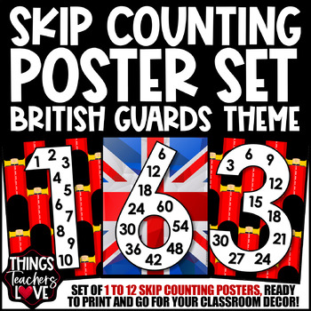 Preview of Skip Counting Math Posters 1 to 12 - BRITAIN BRITISH GUARDS CLASSROOM DECOR