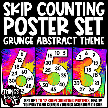 Preview of Skip Counting Math Posters 1 to 12 - GRUNGE ABSTRACT CLASSROOM DECOR