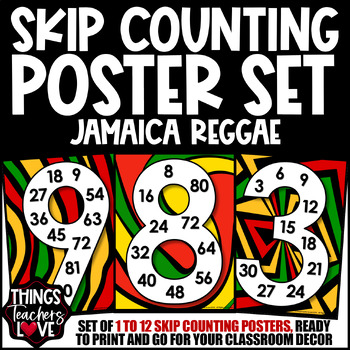 Preview of Skip Counting Math Posters 1 to 12 - JAMAICA REGGAE CLASSROOM DECOR