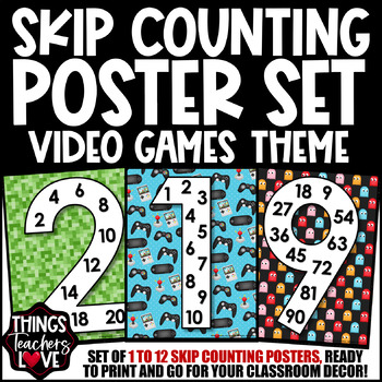Preview of Skip Counting Math Posters 1 to 12 - VIDEO GAMES CLASSROOM DECOR