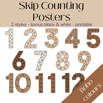 Preview of Skip Counting Multiplication and Factors Numbers Posters Boho Natural Tones