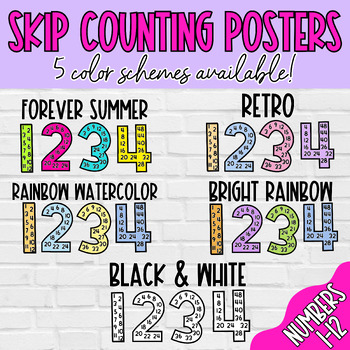 Preview of Skip Counting Number Posters 1-12 | Five Color Schemes
