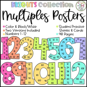 Preview of Multiples Posters | Multiplication Facts | Skip Counting | Brights Decor