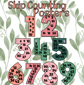 Preview of Skip Counting Posters 1-9 - Peach Theme Classroom Decor