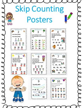 Preview of Skip Counting Posters, Learn Multiples 2-10 through Song